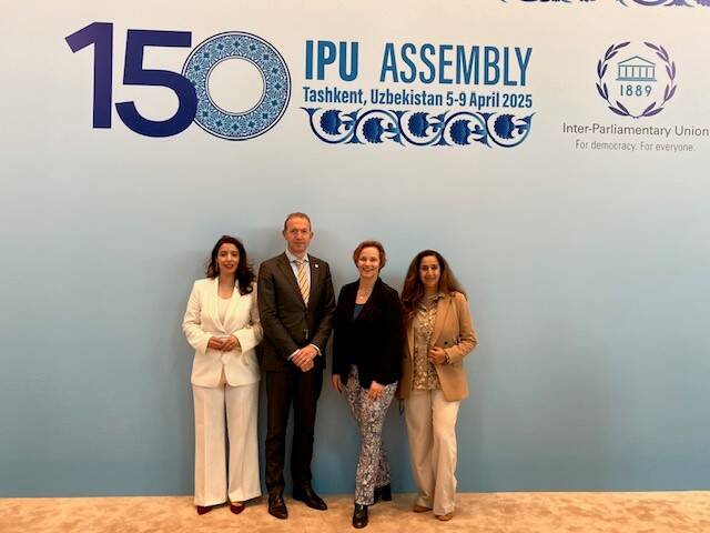 De delegatie, met van links naar rechts: Belhirch, Talsma, Thielen en Chakor